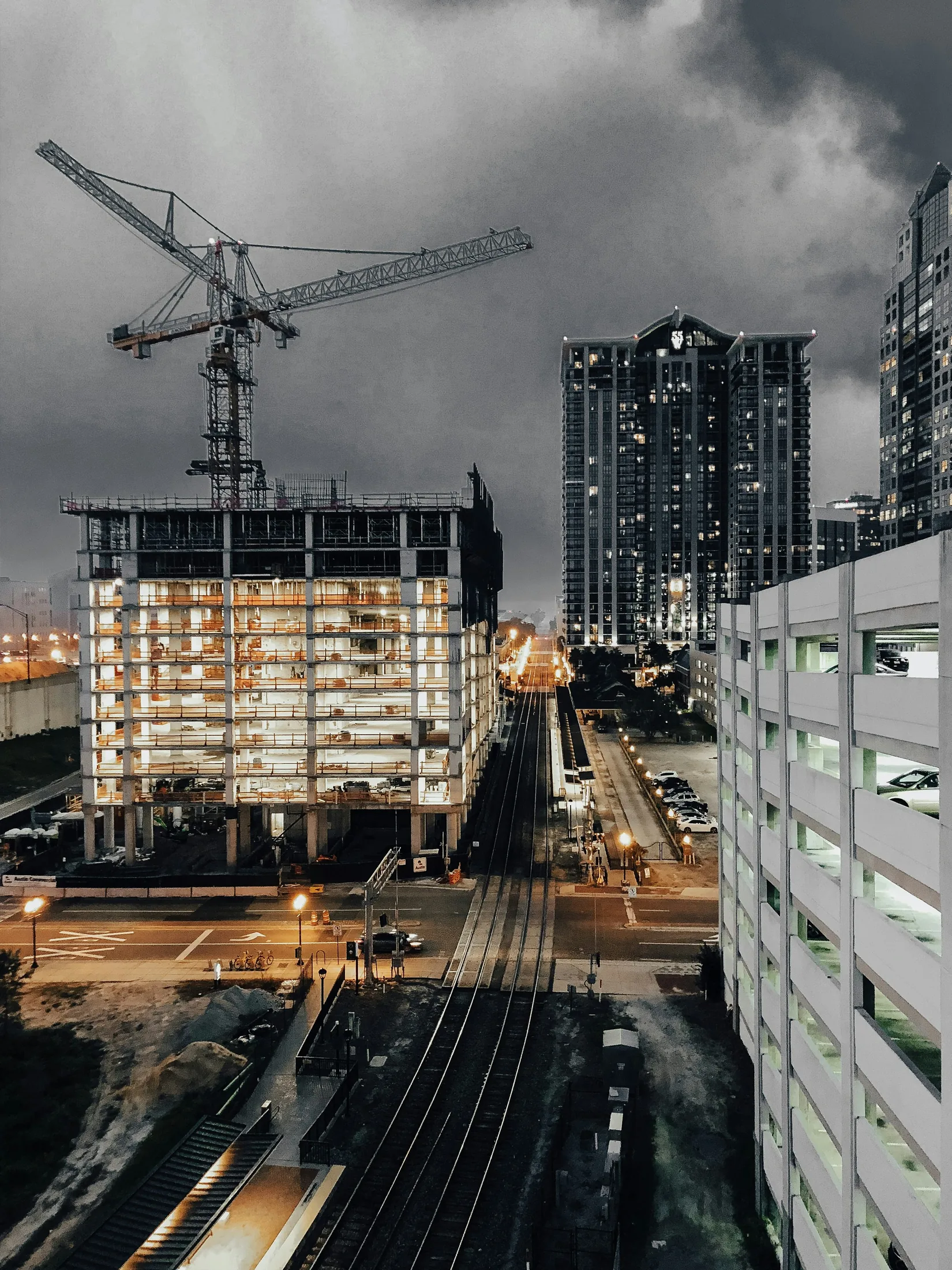 Industrial construction site at dusk